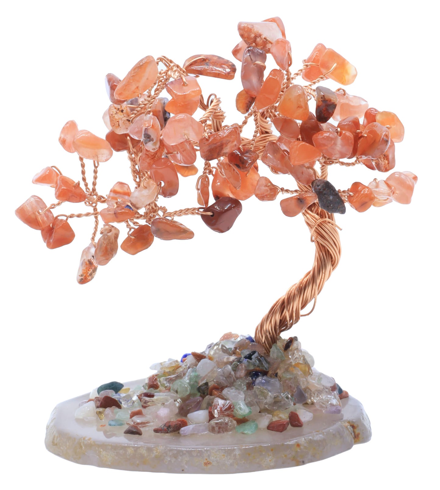 Arbre du Bonheur Cornaline sur Tranche Agate 12cm