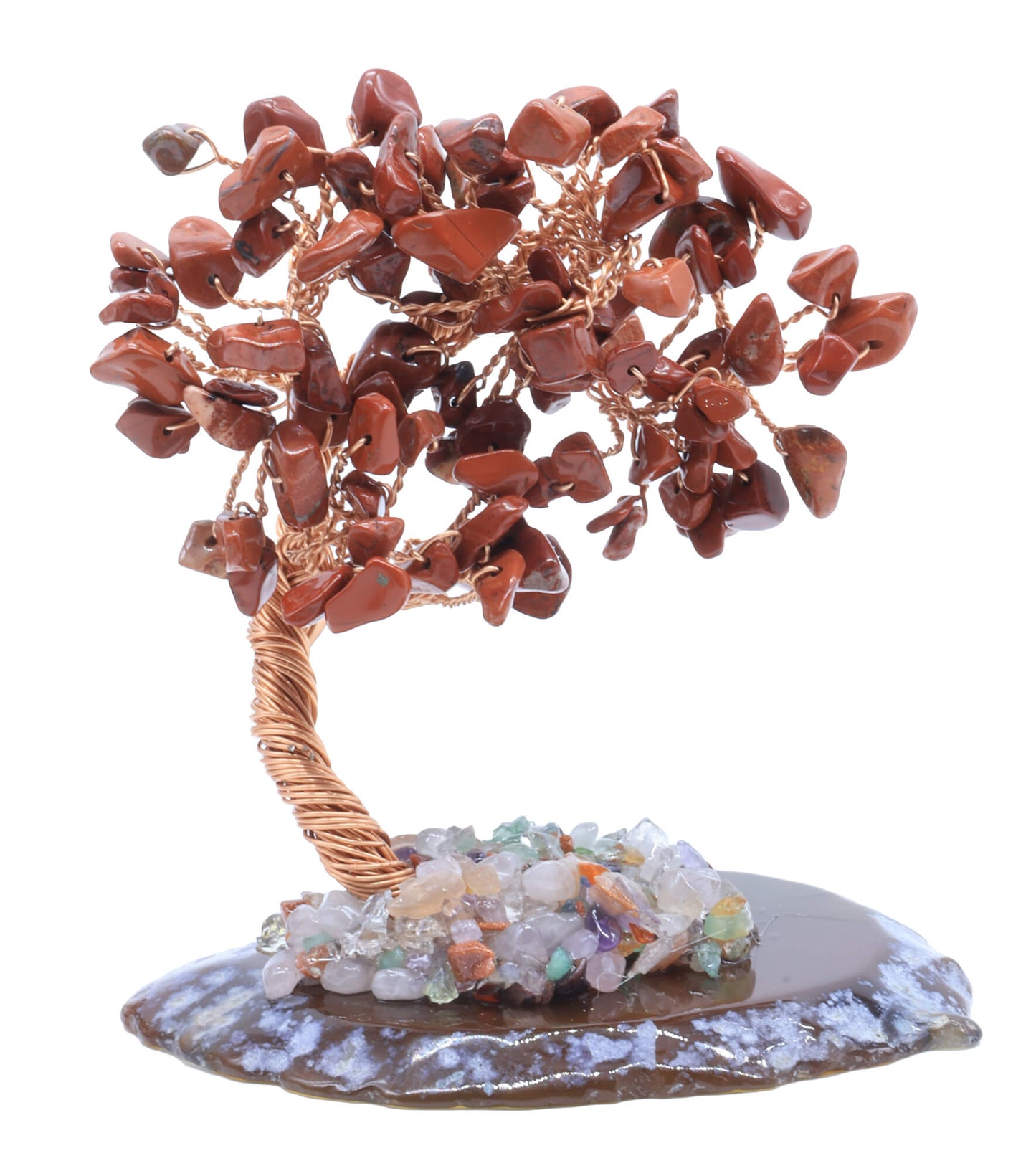 Arbre du Bonheur Jaspe Rouge sur Tranche Agate 12cm