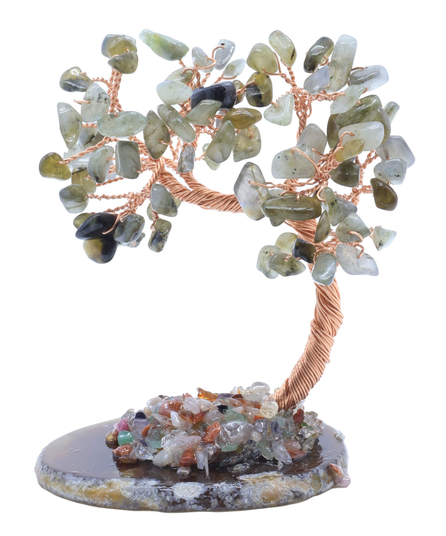 Arbre du Bonheur Labradorite sur Tranche Agate 12cm