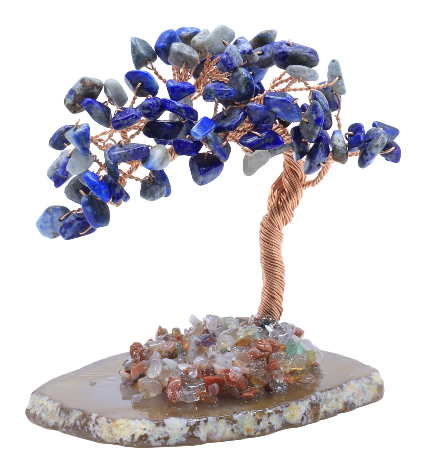 Arbre du Bonheur Lapis Lazuli sur Tranche Agate 12cm