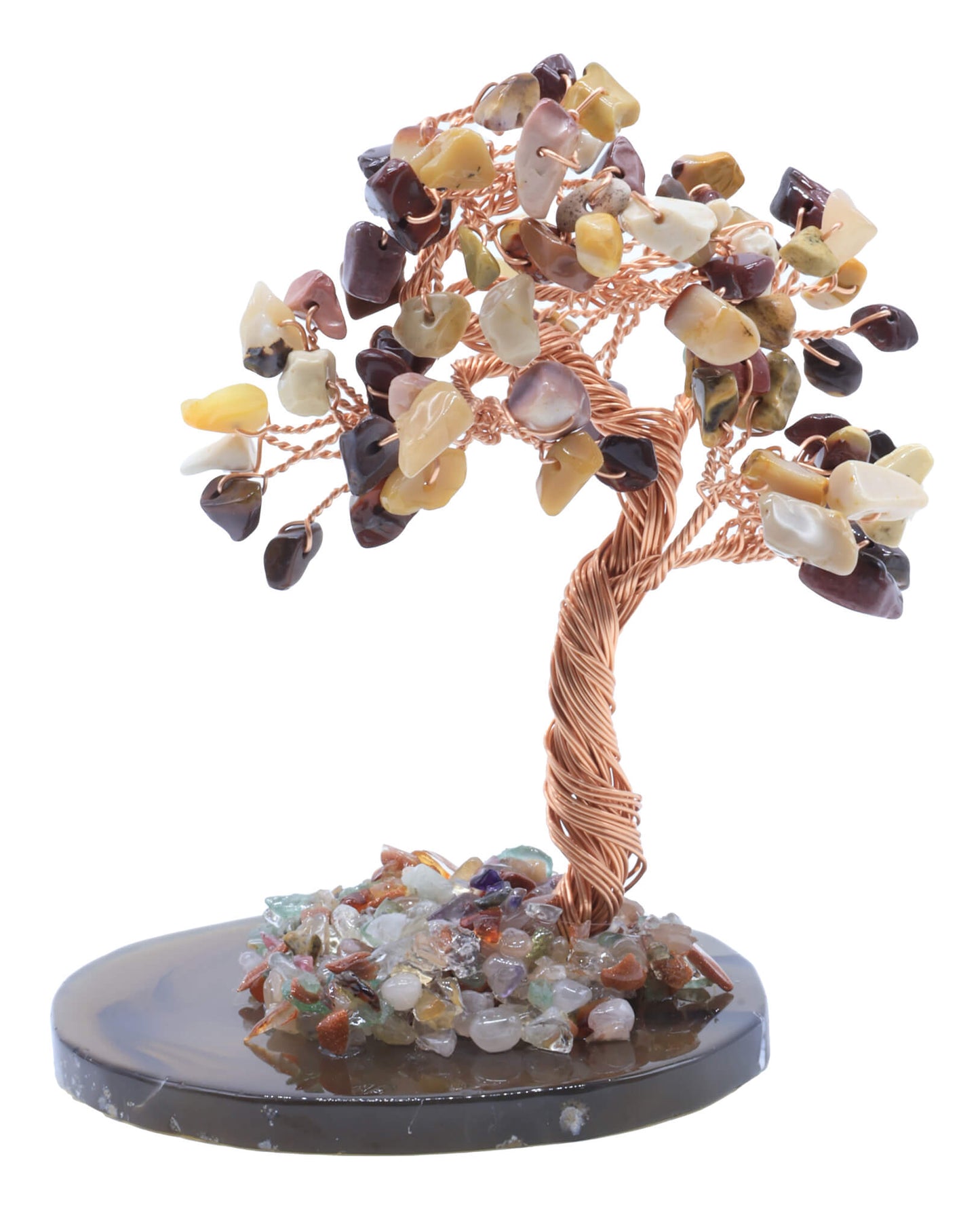 Arbre du Bonheur Jaspe Mokaïte sur Tranche Agate 12cm