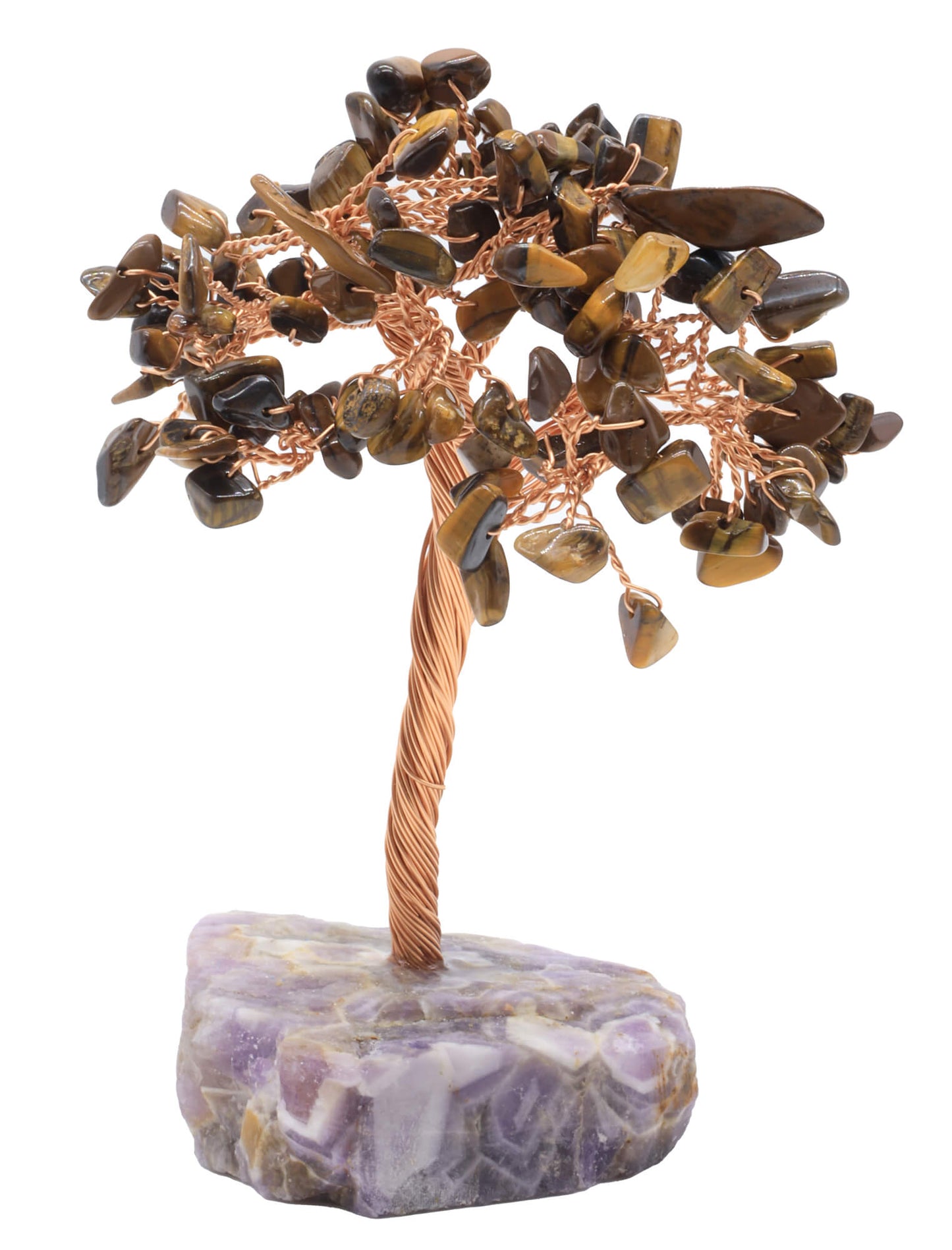 Arbre du Bonheur Oeil de Tigre base Améthyste 14cm