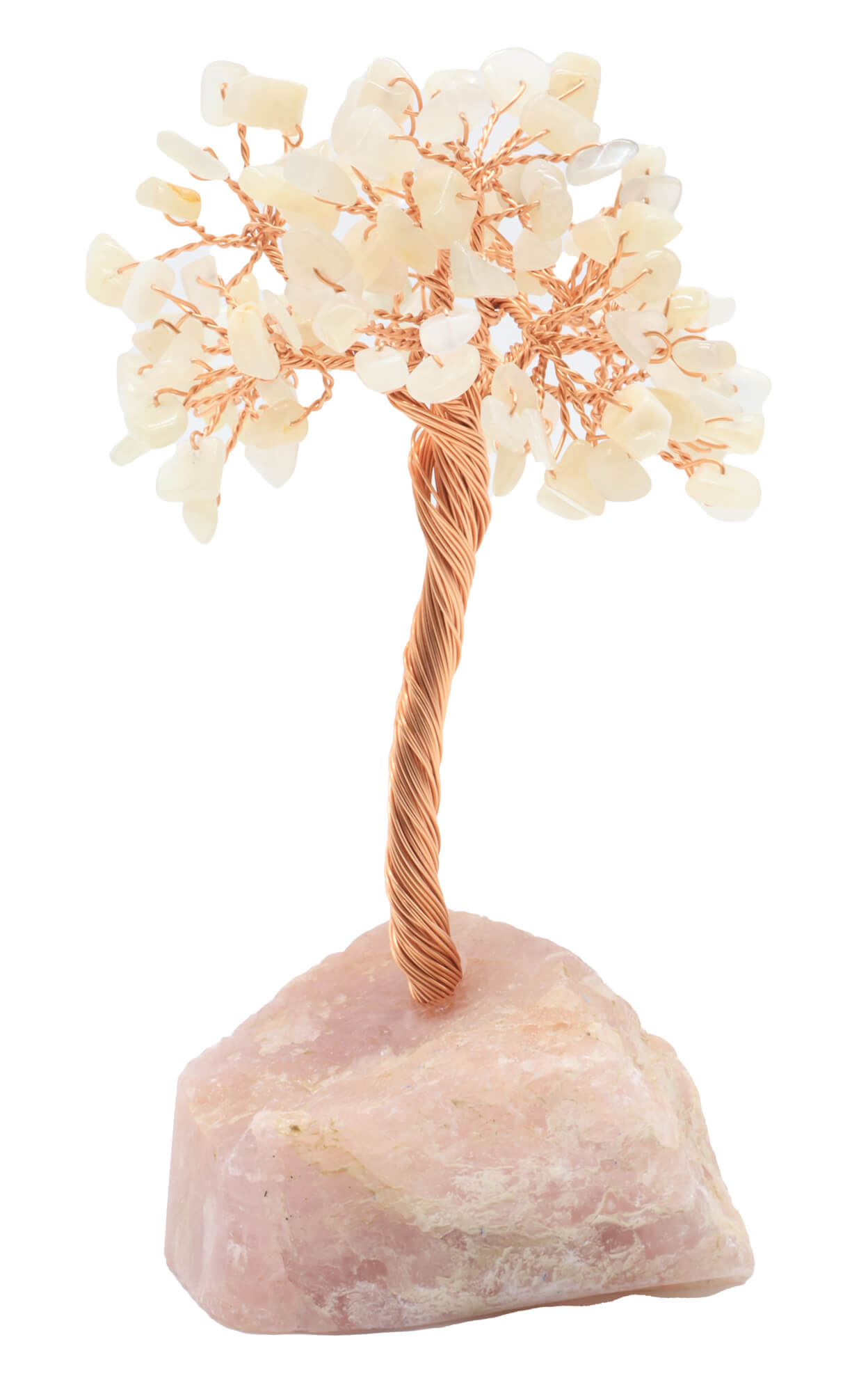 Arbre du Bonheur Cristal de Roche base Quartz Rose 14cm