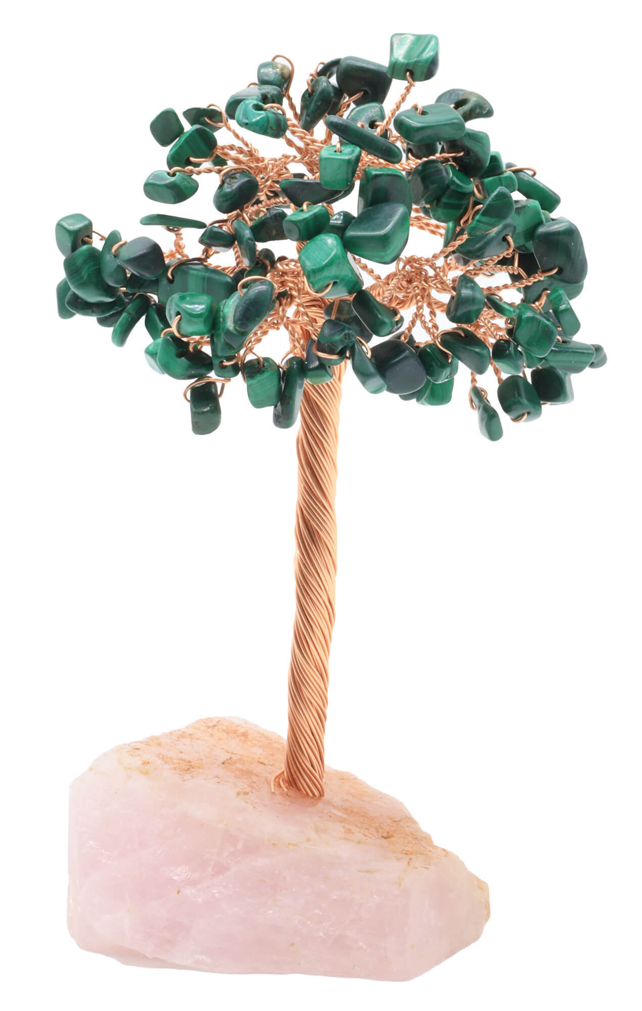 Arbre du Bonheur Malachite base Quartz Rose 14cm