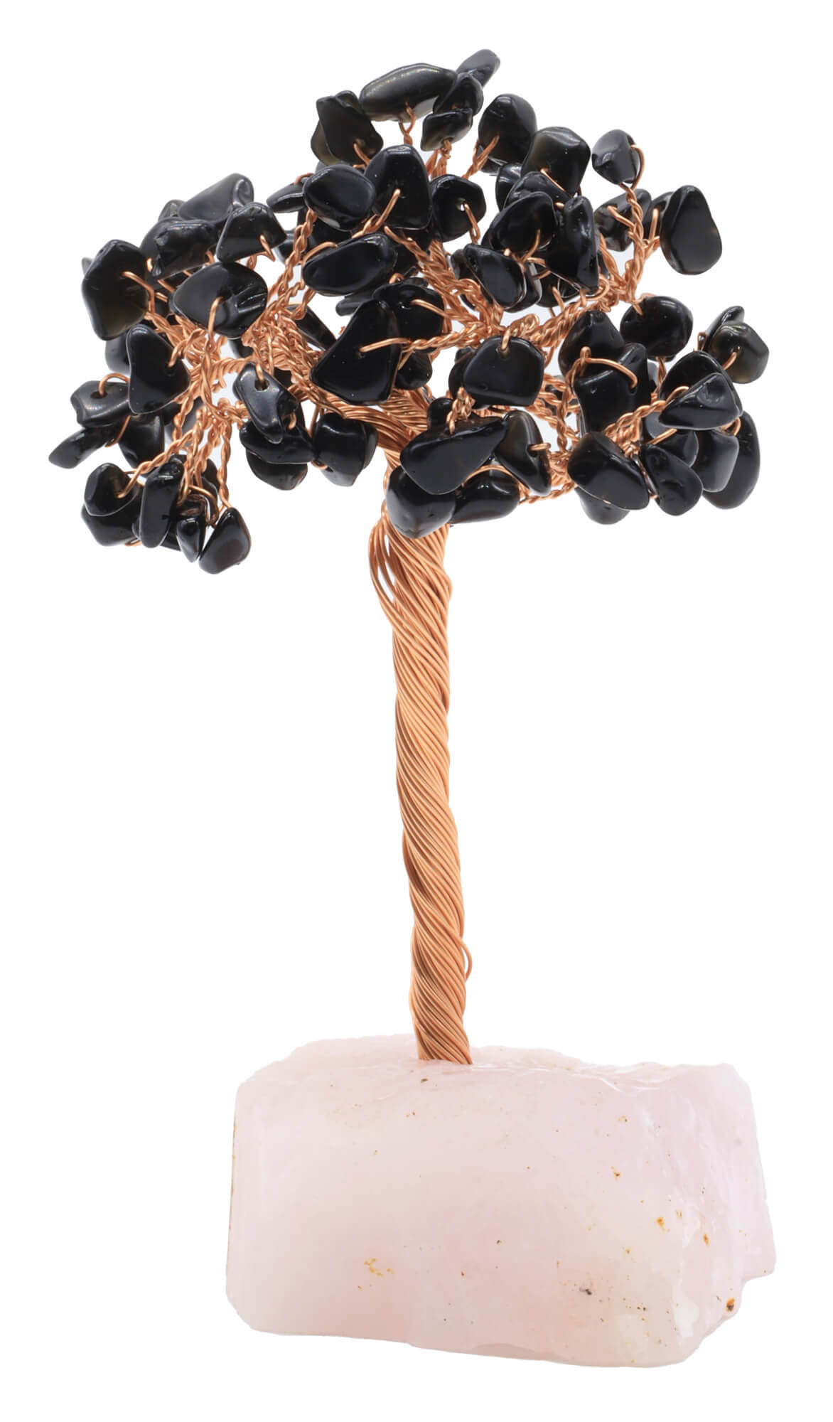 Arbre du Bonheur Obsidienne Noire base Quartz Rose 14cm