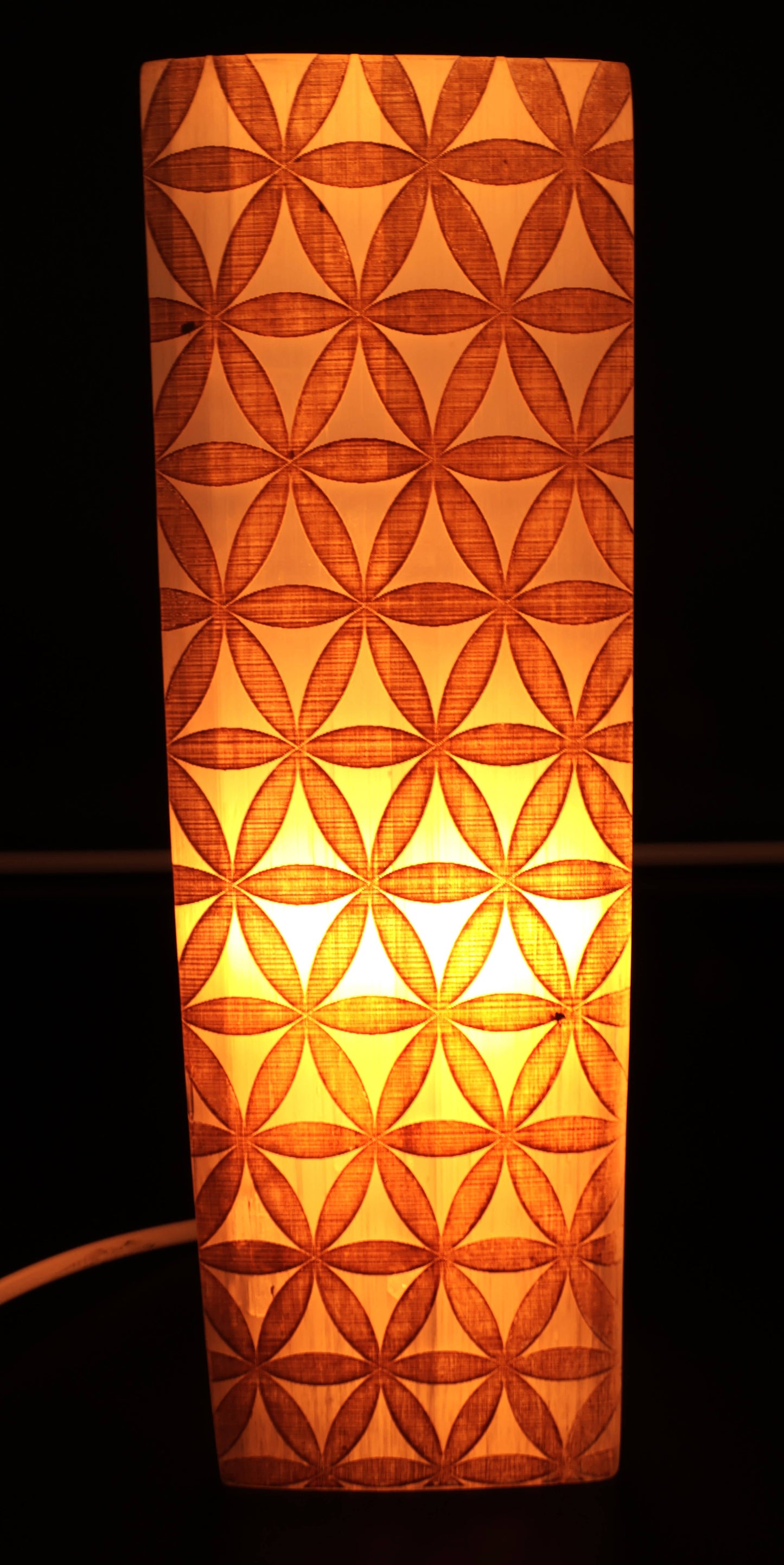 Lampe Sélénite Rectangle Gravée 25cm - Fleur de Vie dorée