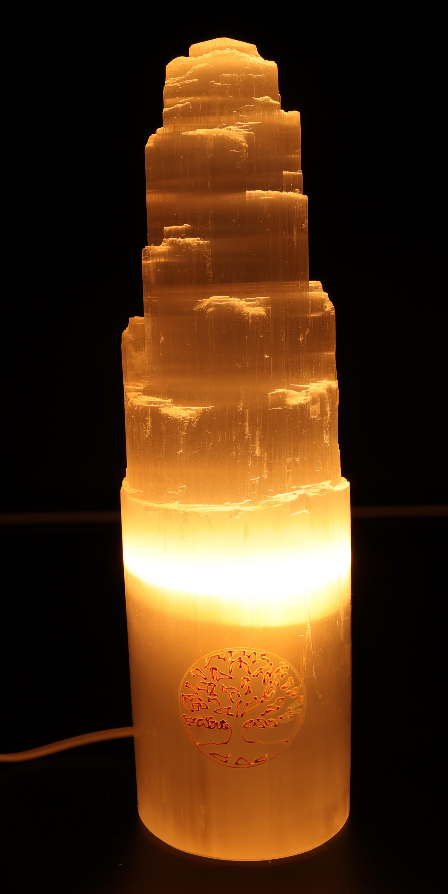 Lampe Sélénite Montagne Gravée 30cm - Arbre de Vie