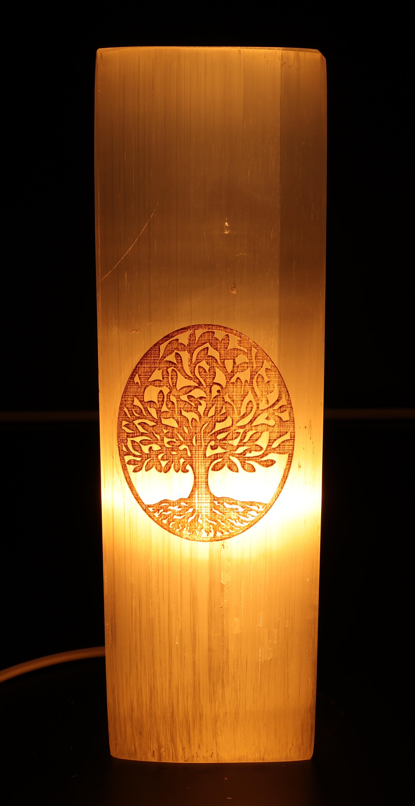 Lampe Sélénite Rectangle Gravée 25cm - Arbre de Vie