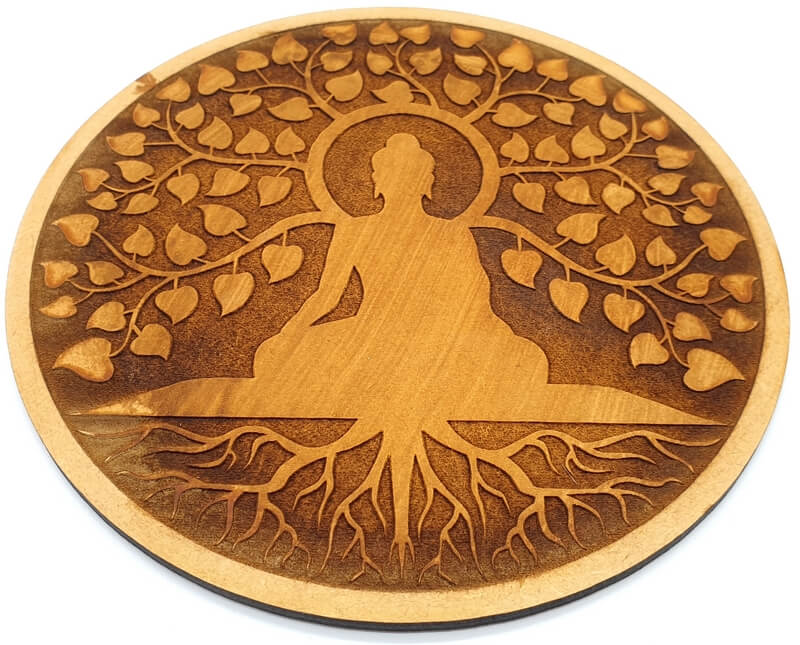 Plaque Bois Bouddha Arbre de Vie 15cm