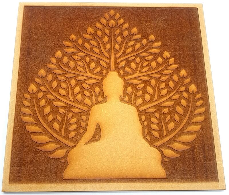 Plaque Bois Bouddha sur Feuille 15cm