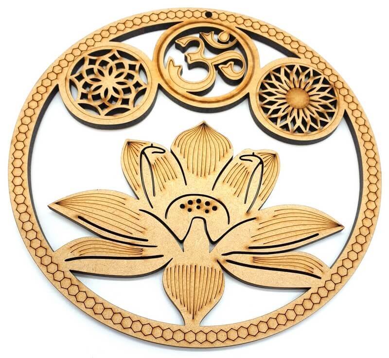 Plaque Murale Bois OM Lotus 30cm