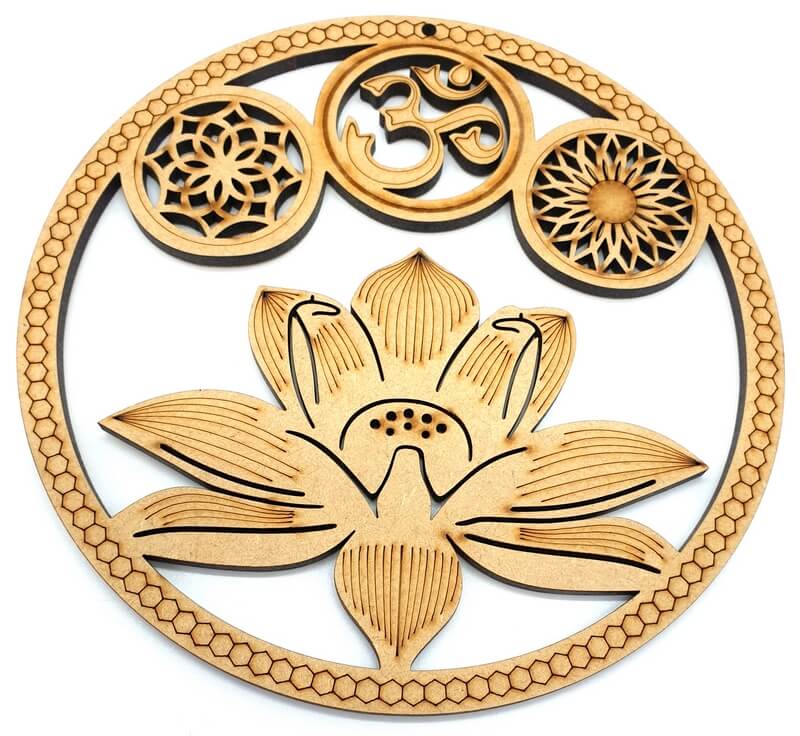 Plaque Murale Bois OM Lotus 15cm