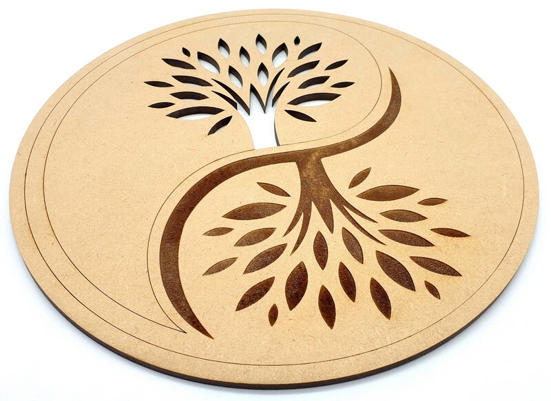 Plaque Bois Arbre de vie Ying Yang 20cm