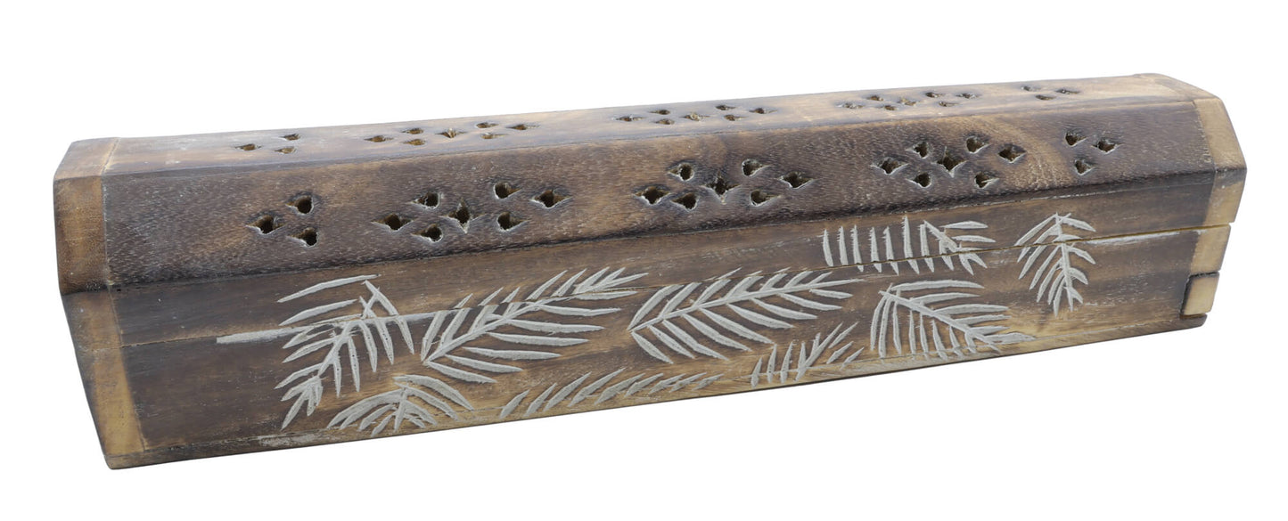 Porte-Encens Bois Coffret Feuilles 30cm