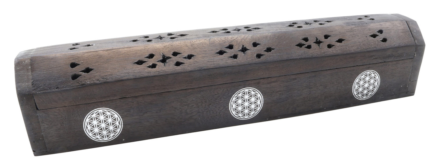 Porte-Encens Bois Coffret Fleur de Vie 30cm