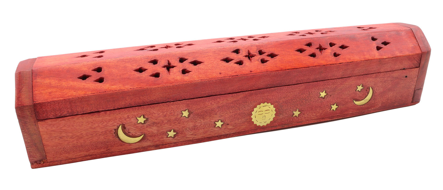 Porte-Encens Bois Coffret Lune & Etoiles 30cm