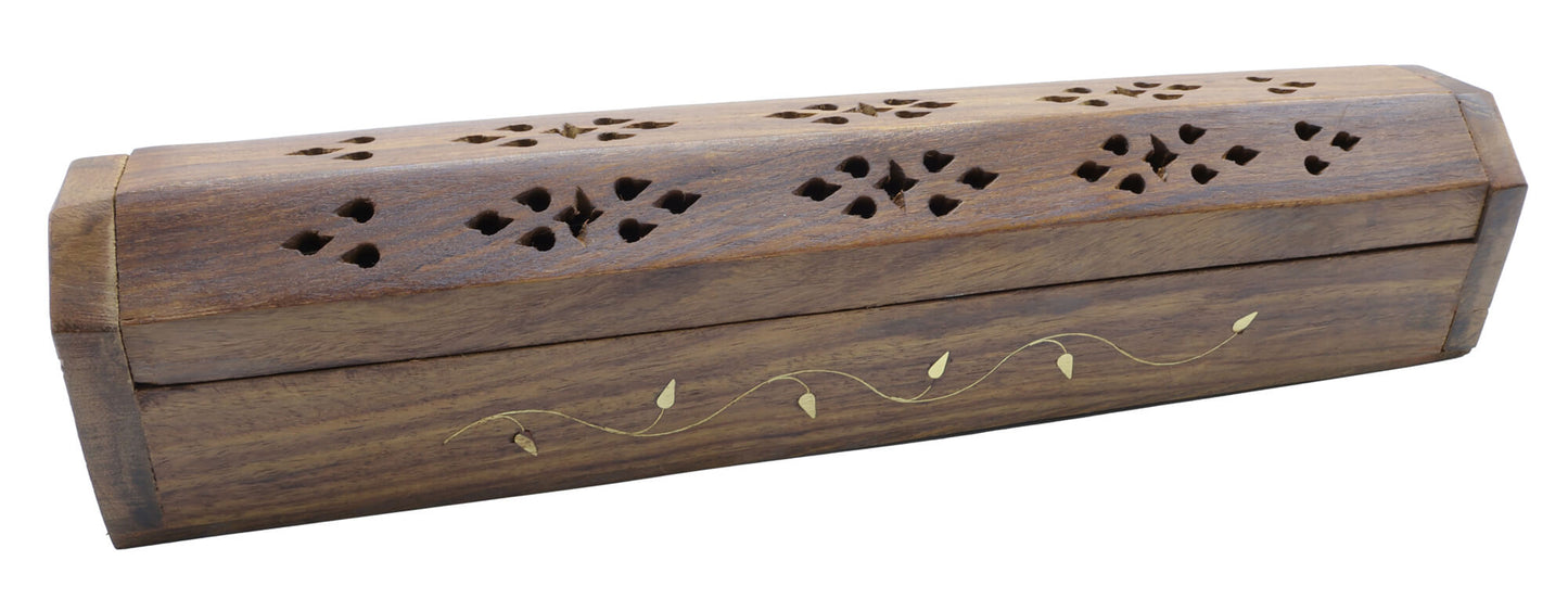 Porte-Encens Bois Coffret Fleur 30cm