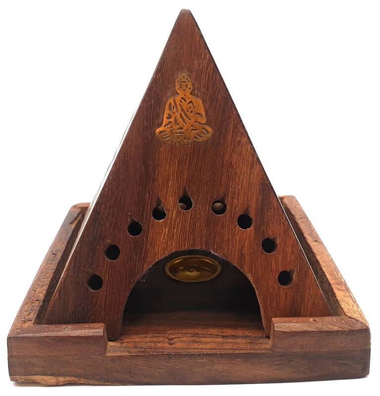 Porte-Encens Bois Pyramide Bouddha 10cm