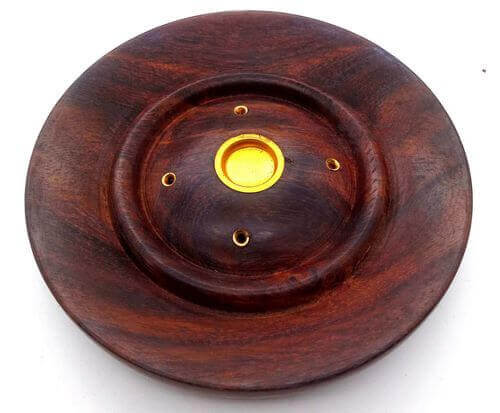 Porte-Encens Bois Rond Fleurs ou Uni 13cm