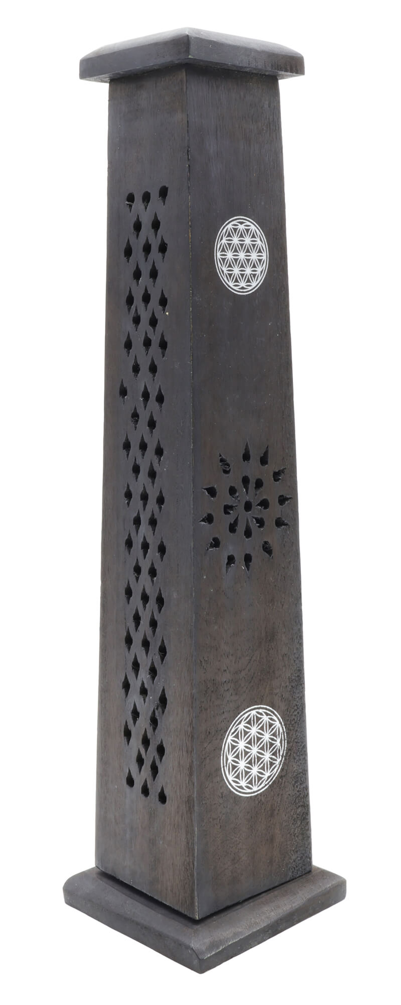Porte-Encens Bois Tour Fleur de Vie 30cm