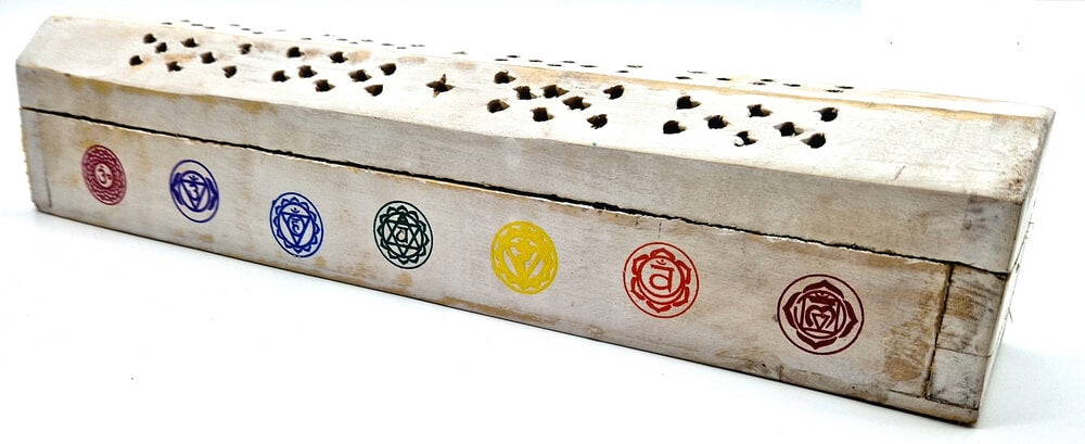 Porte-Encens Bois Coffret 7 Chakras Blanc 30cm