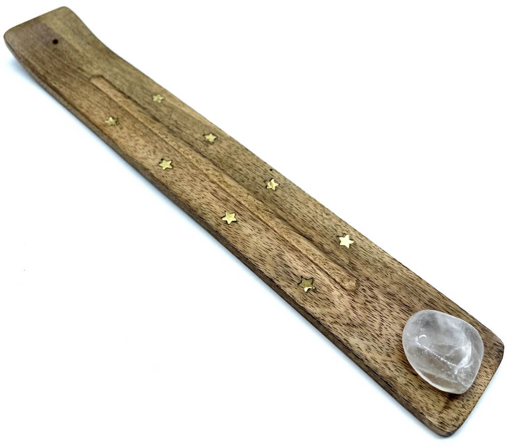 Porte-Encens Bois Ski 25cm + Cristal de Roche