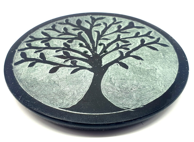 Porte-Encens Pierre Rond Arbre de Vie Fin 10cm