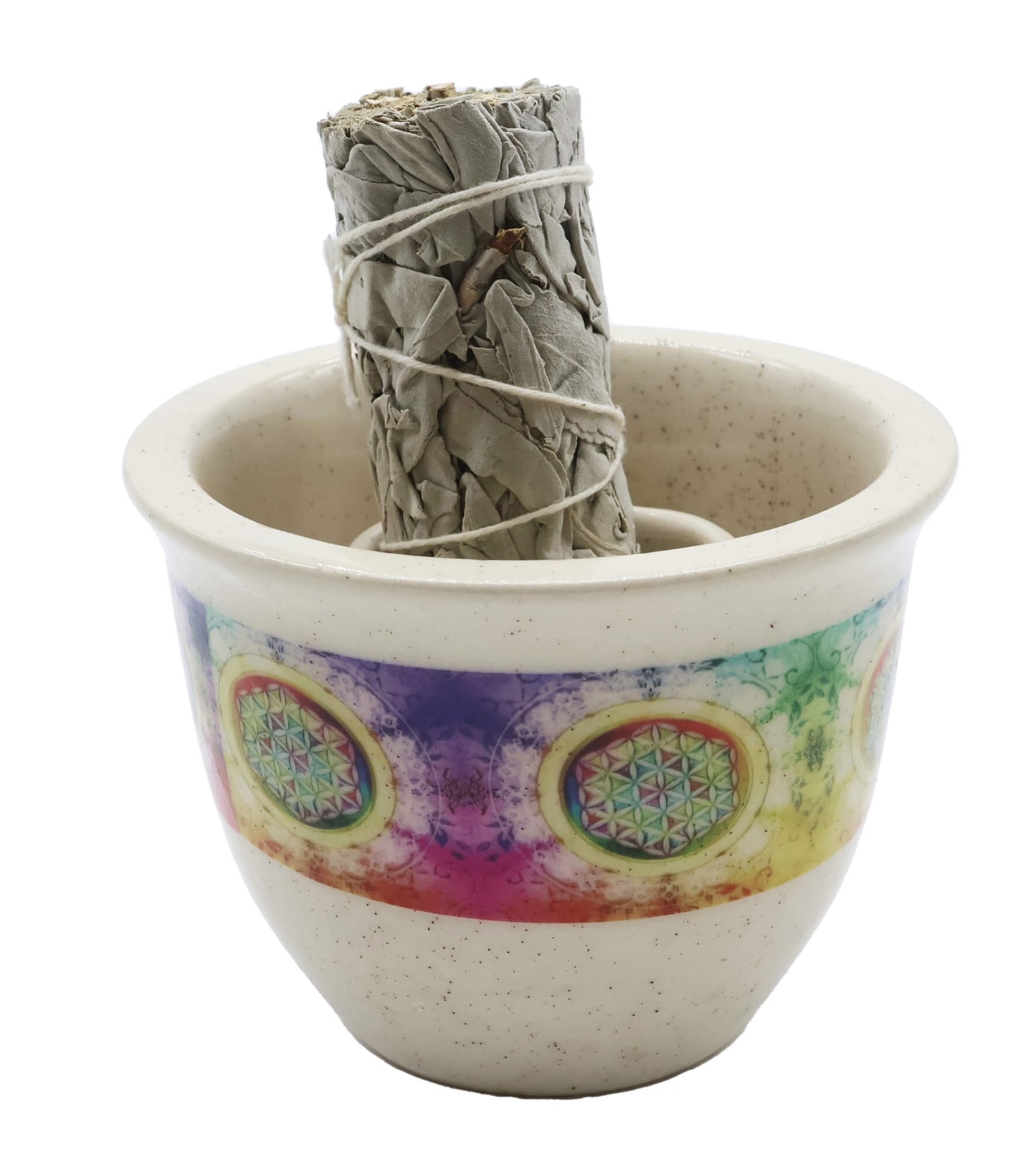 Bol Fumigation Céramique Fleur de Vie Blanc 9cm