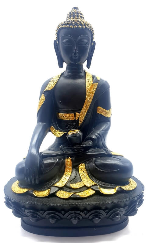 Statue Résine Bouddha & Bol Noir 28cm