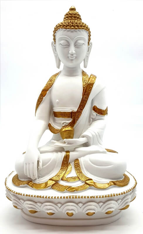 Statue Résine Bouddha & Bol Blanc 20cm