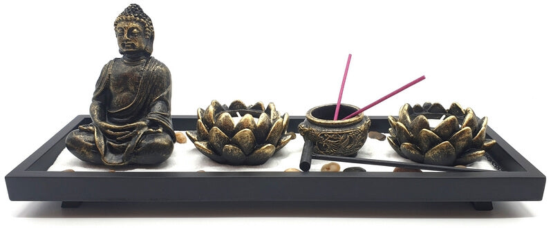 Jardin Zen Bouddha & Bougeoirs Lotus 36cm
