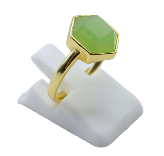 Bague Argent 925 Jade Verte Hexagonale