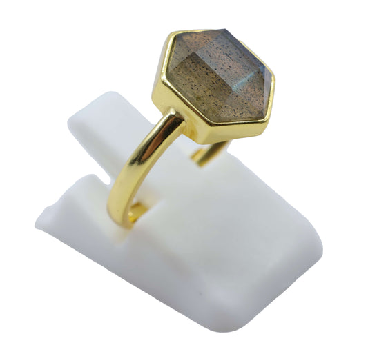 Bague Argent 925 Labradorite Hexagonale