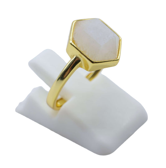 Bague Argent 925 Pierre de Lune Hexagonale