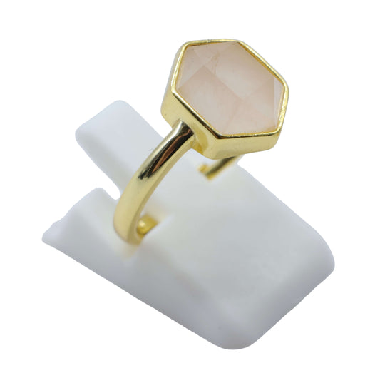 Bague Argent 925 Quartz Rose Hexagonale
