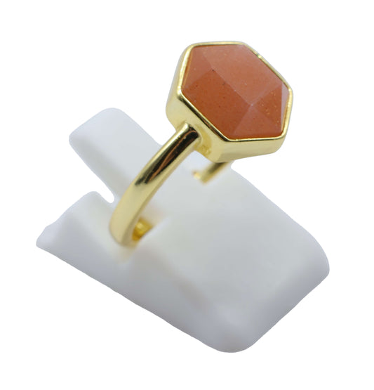 Bague Argent 925 Pierre de Soleil Hexagonale