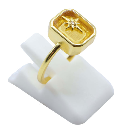 Bague Argent 925 Citrine Rectangle + Charme