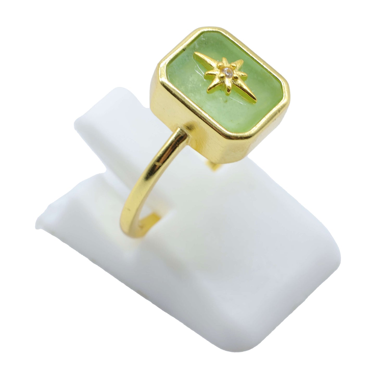 Bague Argent 925 Jade Verte Rectangle + Charme