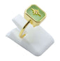 Bague Argent 925 Jade Verte Rectangle + Charme