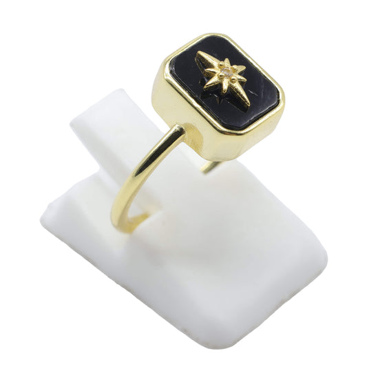 Bague Argent 925 Onyx Rectangle + Charme