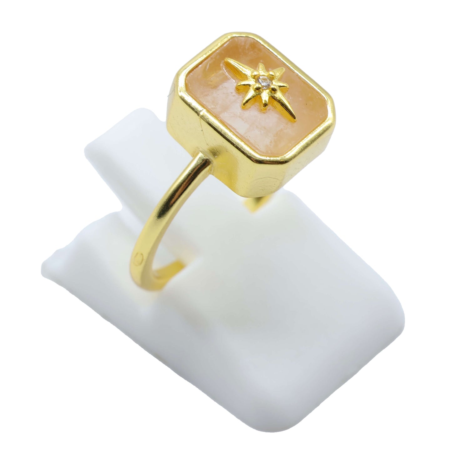Bague Argent 925 Quartz Rose Rectangle + Charme