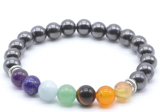 Bracelet Hematite & 7 Chakras perles 8mm