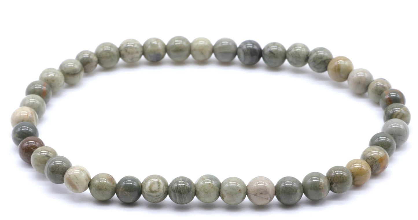 Bracelet Jaspe Feuille d'Argent perles 4mm