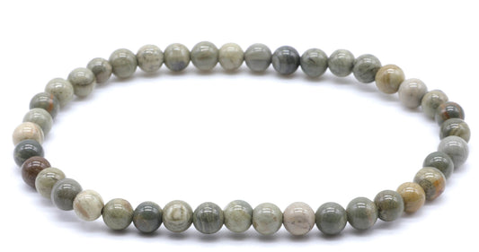 Bracelet Jaspe Feuille d'Argent perles 4mm