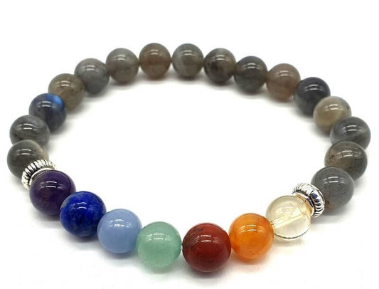 Bracelet Labradorite & 7 Chakras perles 8mm