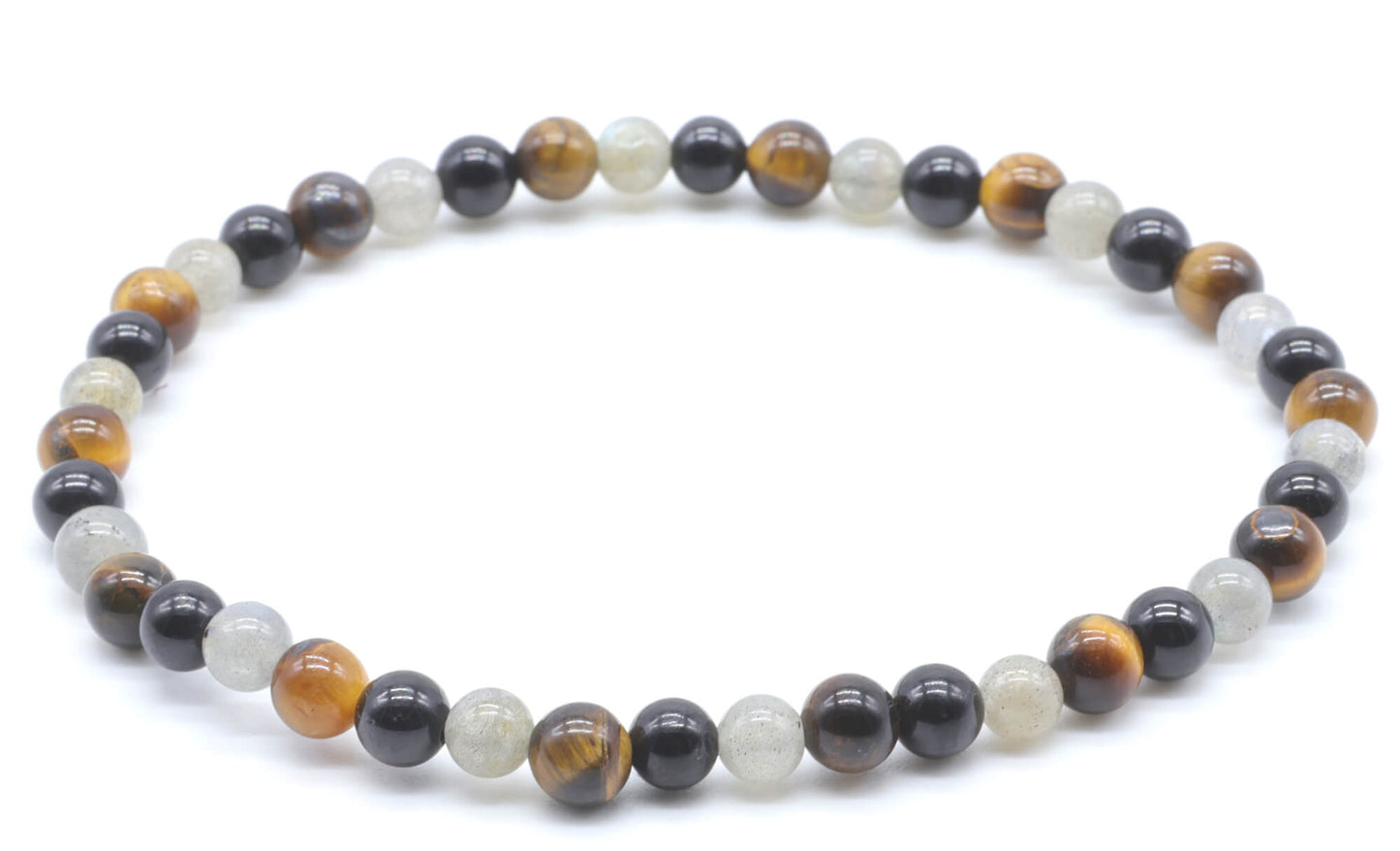 Bracelet Labradorite, Tourmaline noire, Oeil de tigre perles 4mm