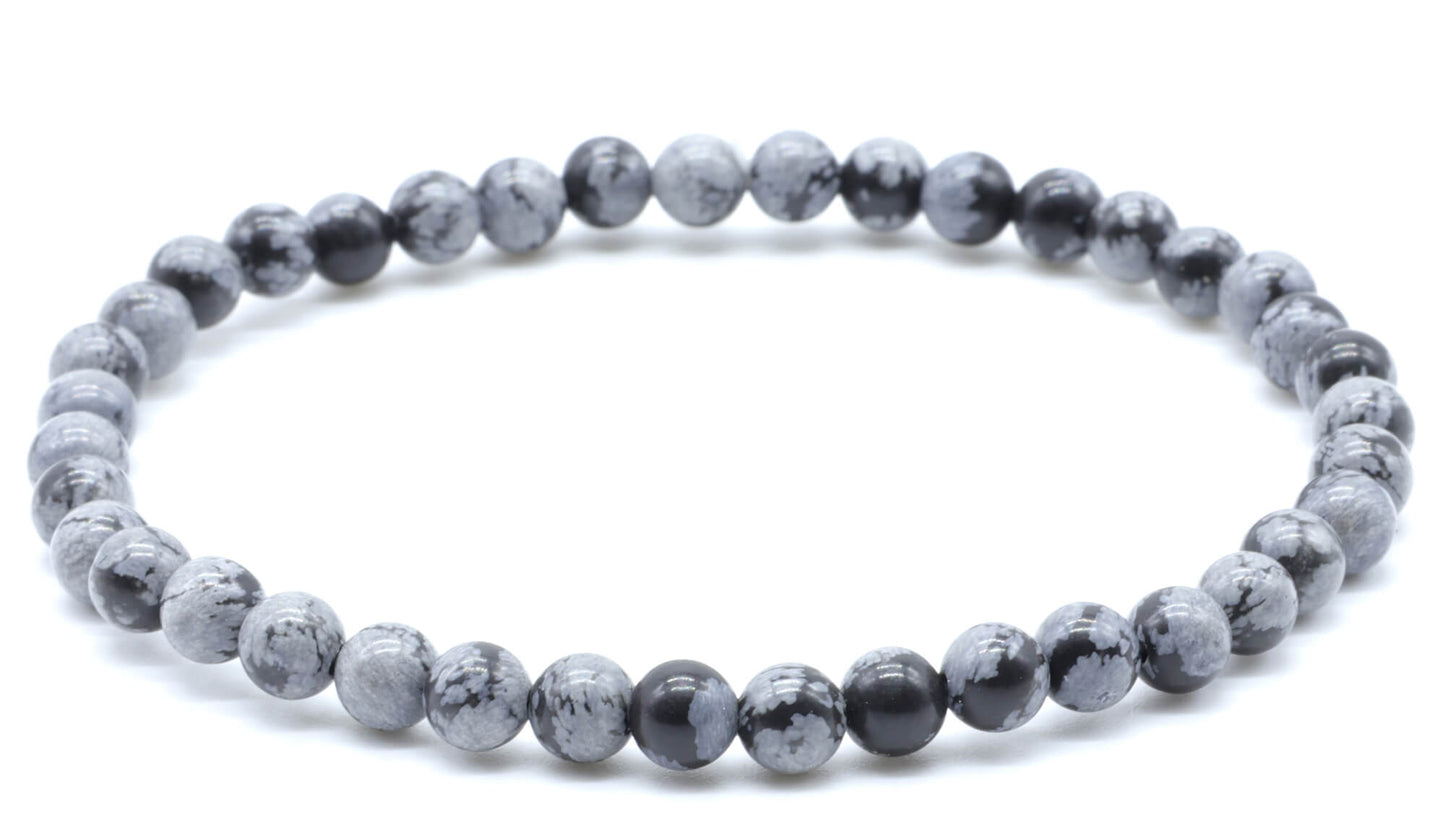 Bracelet Obsidienne Neige perles 4mm