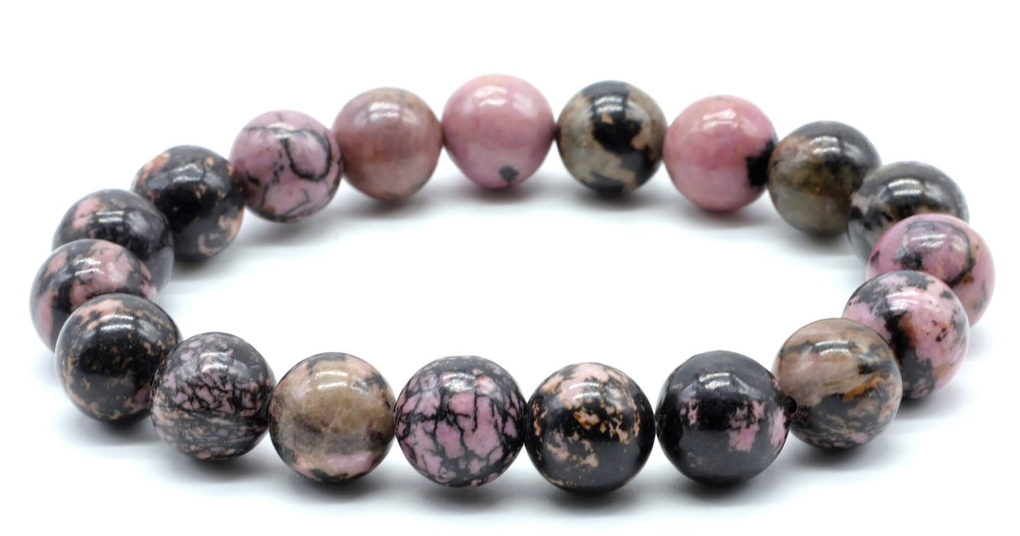 Bracelet 'Black Line' Rhodonite perles 10mm