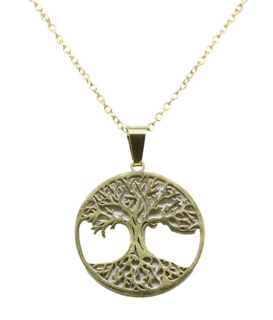 Collier Inox Arbre de Vie plaqué Or 2.5cm