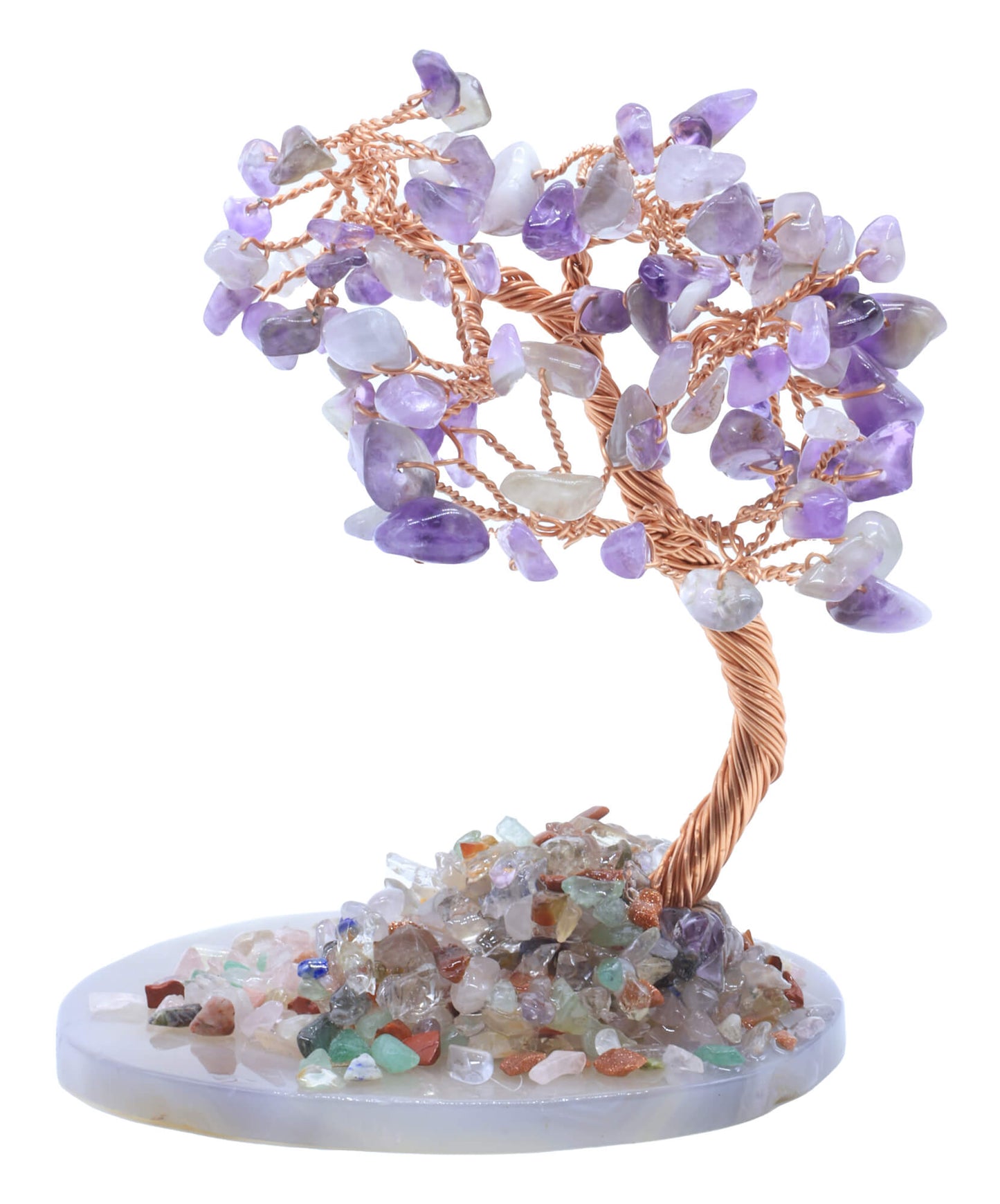 Arbre du Bonheur Améthyste sur Tranche Agate 12cm